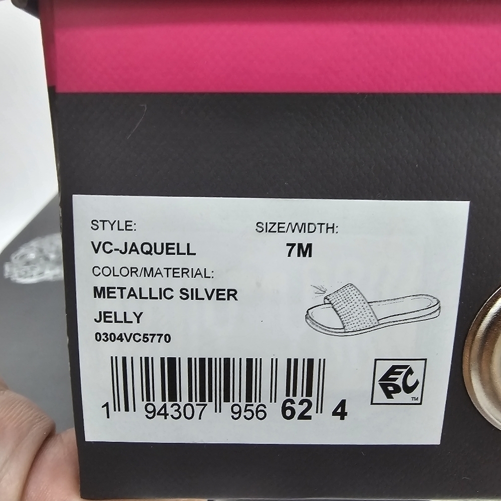 NIB Vince Camuto Embellished Metallic Silver Sparkle Jaquell Jelly Slide Sandal - Picture 4 of 15